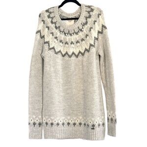 Abercrombie & Fitch Cream and Gray Patterned Sweater Large